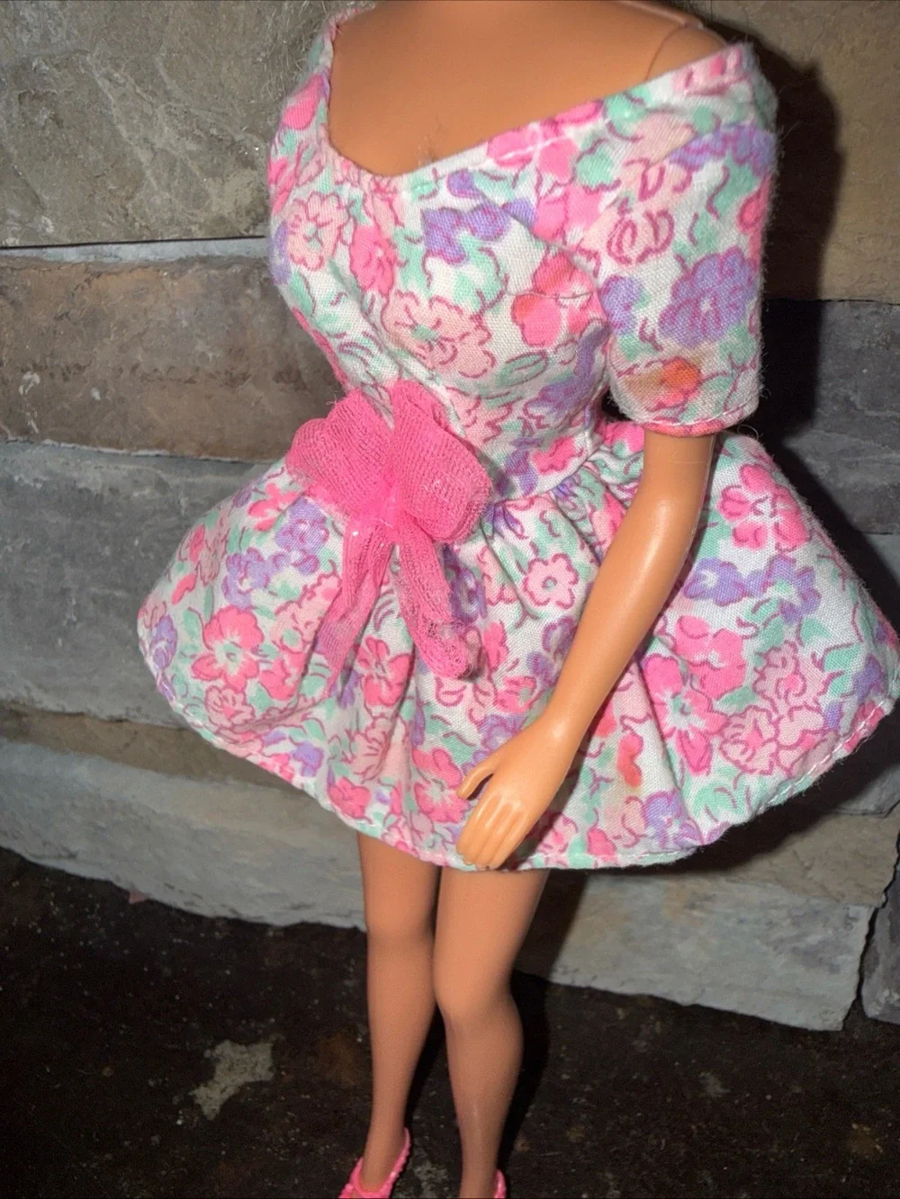 Barbie vintage floral dress lace hat and shoes